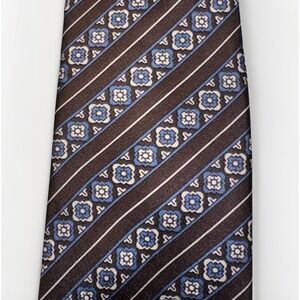 Christian Dior Cravates Vintage Necktie All Silk Paris New York Brown Blue Flora